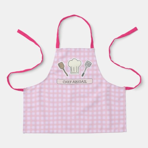 Cute Chef Cooking Personalized Pink Gingham Apron