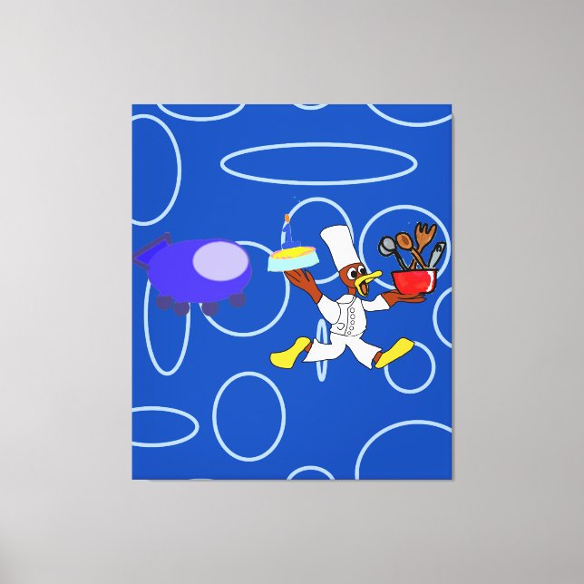 Cute Chef Ducky Kazoo Blue Circles Canvas Print (Front)