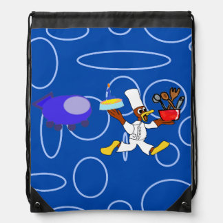 Cute Chef Ducky Kazoo Blue Circles Drawstring Bag