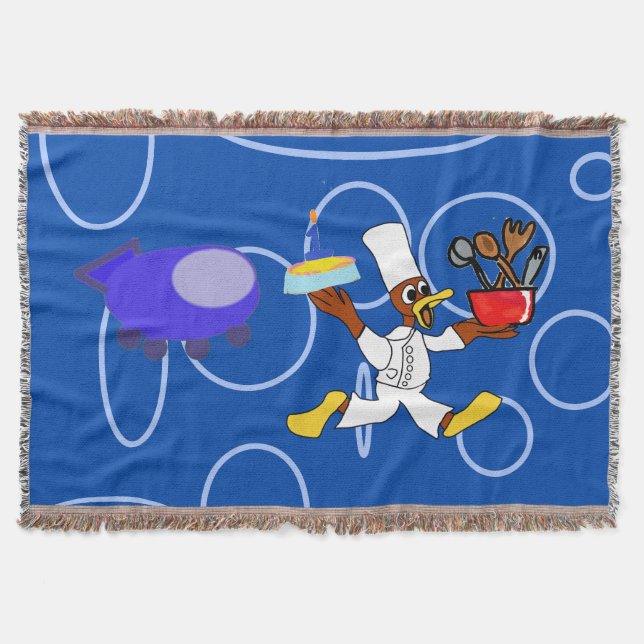Cute Chef Ducky Kazoo Blue Circles Throw Blanket (Front)