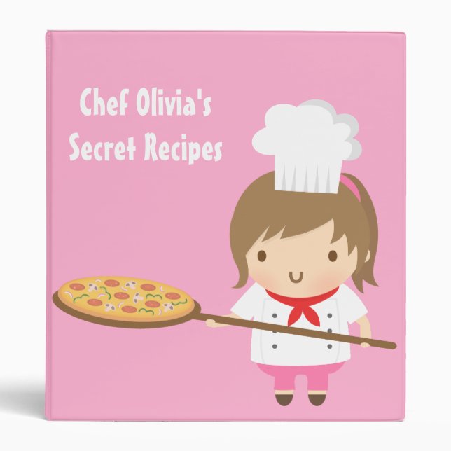 Cute Chef Girl and Pizza Secret Recipe Binder (Front)