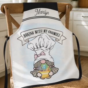 Cute Chef Gnome Watercolor Custom Name Apron