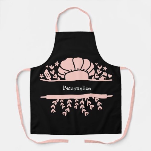 Cute Chef Hat Rolling Pin Baker Pink Black Apron