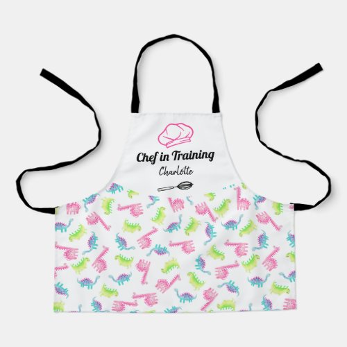 Cute chef in training dinosaurs watercolor pattern apron