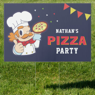 Cute Chef Kids Pizza Birthday Party Sign