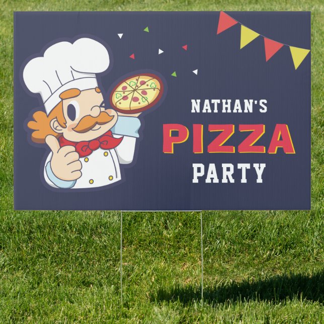 Cute Chef Kids Pizza Birthday Party Sign (Insitu)