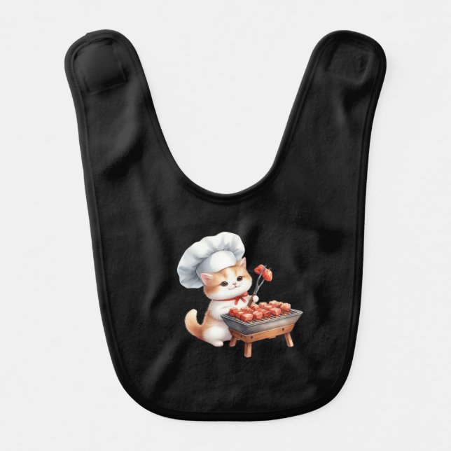 Cute Chef Kitten BBQ Baby Bib (Front)