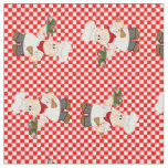 Cute Chef On A Red Check Background Fabric