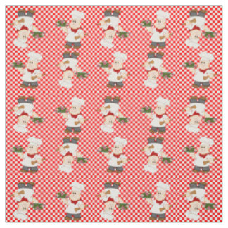 Cute Chef On A Red Check Background Fabric