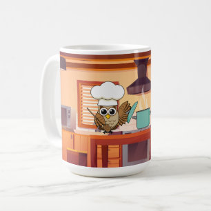 Cute Chef Owl Cooking in Kitchen Coffee Mug