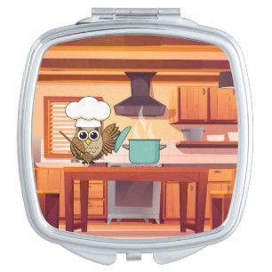 Cute Chef Owl Cooking in Kitchen Compact Mirror