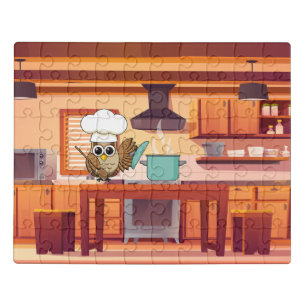 Cute Chef Owl Cooking in Kitchen Jigsaw Puzzle
