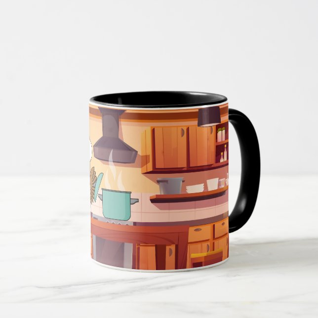 Cute Chef Owl Cooking in Kitchen Mug (Front Right)