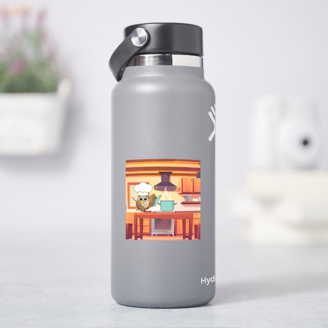 Cute Chef Owl Cooking in Kitchen Sticker (HydroFlask)