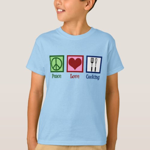 Cute Chef Peace Love Cooking Kids T_Shirt