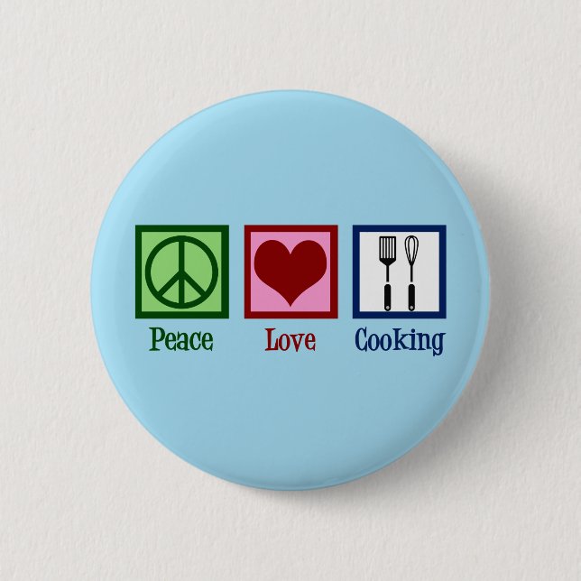 Cute Chef Peace Love Cooking Utensils Button (Front)