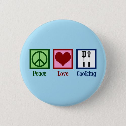 Cute Chef Peace Love Cooking Utensils Button