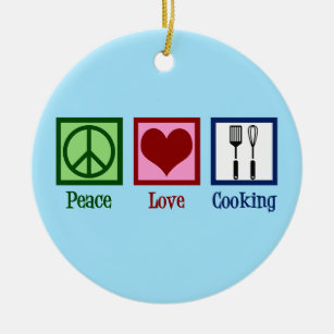 Cute Chef Peace Love Cooking Utensils Ceramic Ornament