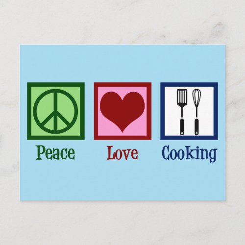 Cute Chef Peace Love Cooking Utensils Postcard