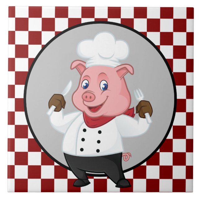 cute chef pig kitchen ceramic tile (Front)
