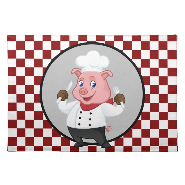 cute chef pig kitchen cloth placemat (Front)