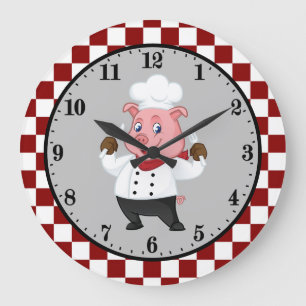 cute chef pig kitchen large clock