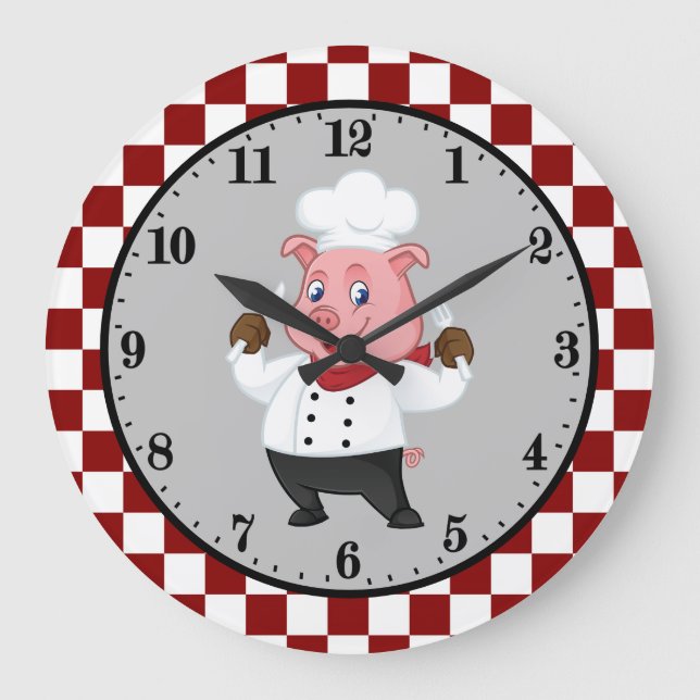 cute chef pig kitchen large clock (Front)