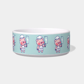 Cute Chef Pig with Cleaver Bowl