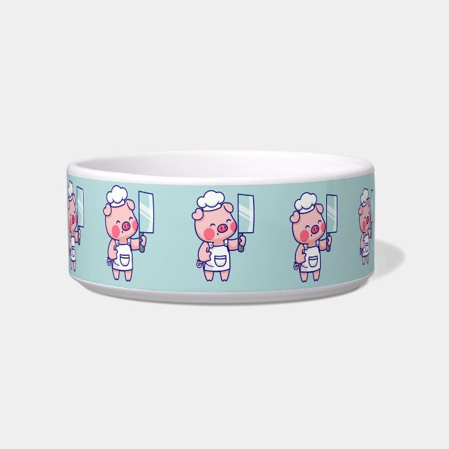 Cute Chef Pig with Cleaver Bowl (Front)