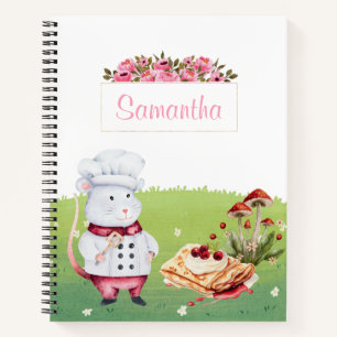Cute chef watercolor floral personalized cookbook notebook