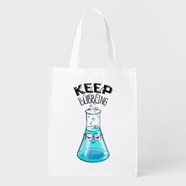 Cute Chemistry Funny Nerdy Lab Character Grocery Bag (Front)