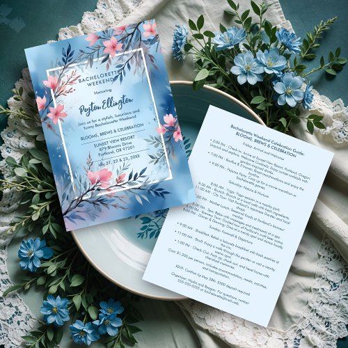 Cute Cherished Blue Pink Shades Blooms  Branches  Invitation