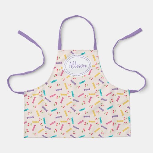 Cute Cherries and Candy Pattern  Purple Apron