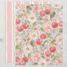 Cute Cherries and Flowers Country Scrapbook Paper