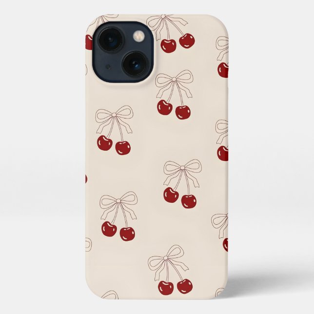 Cute Cherries & Bow iPhone 13 Case – Girly Aesthet (Back)