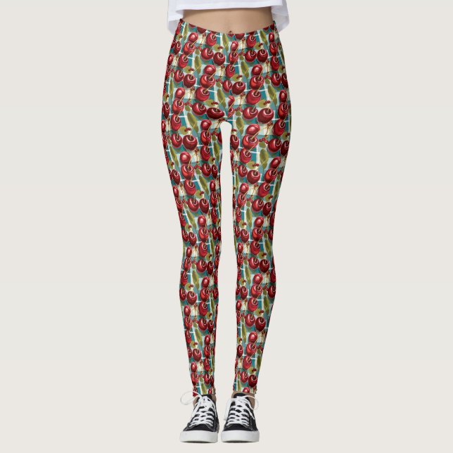 Cute Cherries Checkered Plaid Pattern  Leggings (Front)