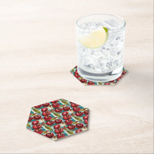 Cute Cherries Checkered Plaid Pattern Paper Coaster