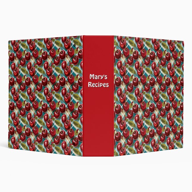 Cute Cherries Checkered Plaid Pattern Personalized 3 Ring Binder (Background)