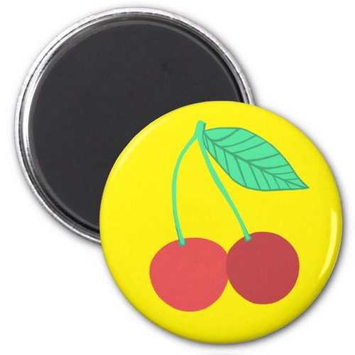 Cute Cherries Fruity Fun on Yellow Magnet