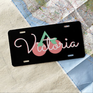 Cute Cherries Pink Name  License Plate