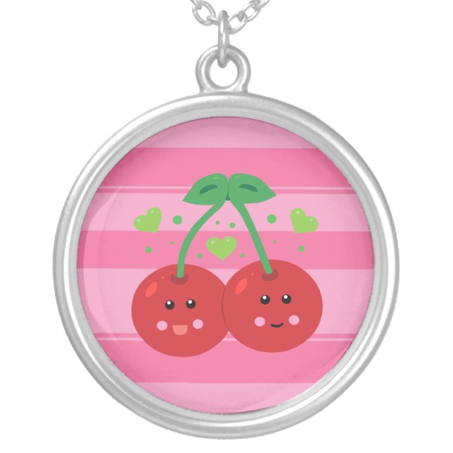 Cute Cherries Silver Plated Necklace (Front)