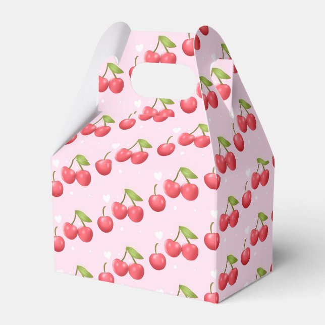 Cute Cherry 1st Birthday Party Favor Boxes (Front Side)