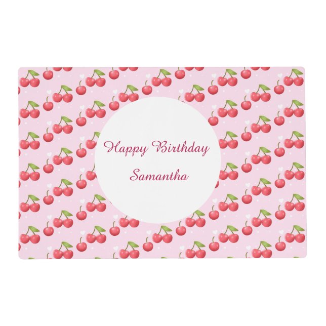 Cute Cherry 1st Birthday Party Placemat (Front)