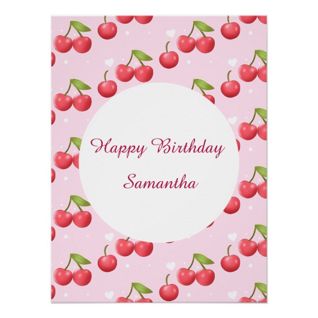 Cute Cherry 1st Birthday Party Poster (Front)