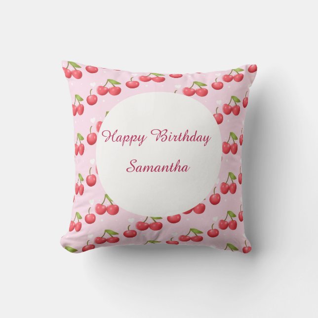 Cute Cherry 1st Birthday Party Throw Pillow (Front)