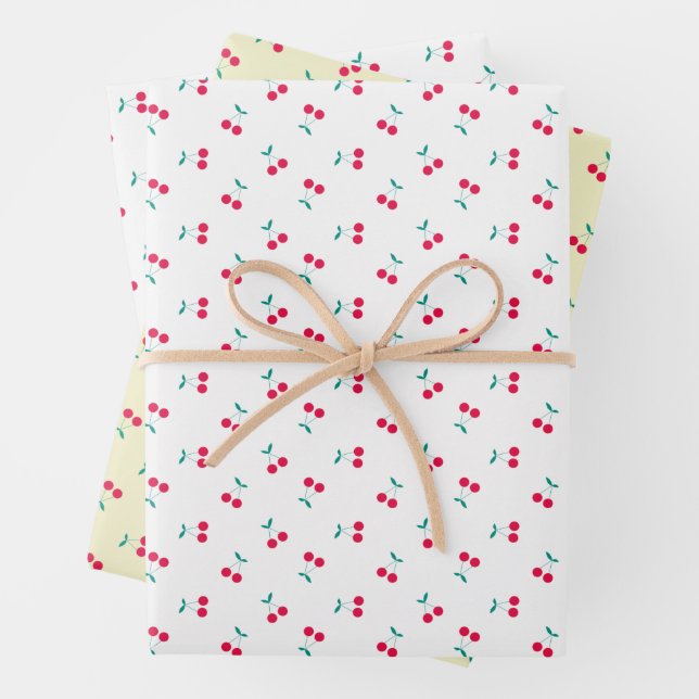 Cute Cherry Aesthetic Cherries Pattern Modern Wrapping Paper Sheets (In situ)