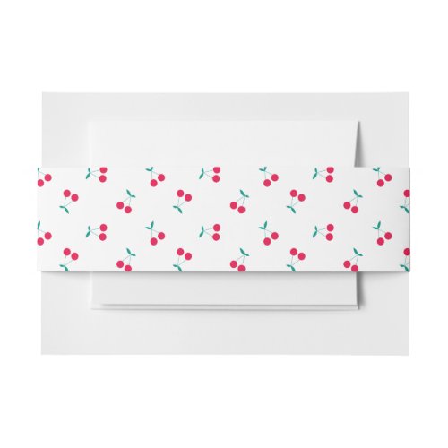 Cute Cherry Aesthetic Cherries Pattern White   Invitation Belly Band