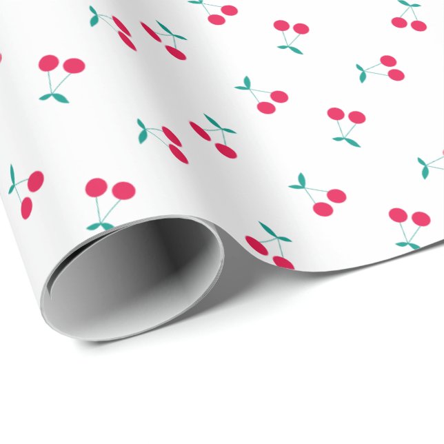 Cute Cherry Aesthetic Cherries Pattern White Wrapping Paper (Roll Corner)
