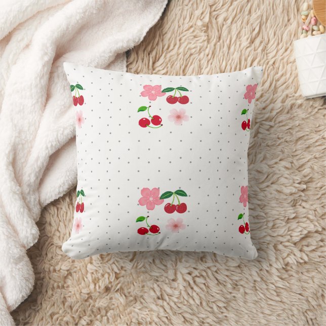 Cute Cherry and Blossom Pattern Wrapping Paper Throw Pillow (Blanket)