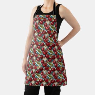 Cute Cherry and Blue Checkered Plaid Pattern  Apron